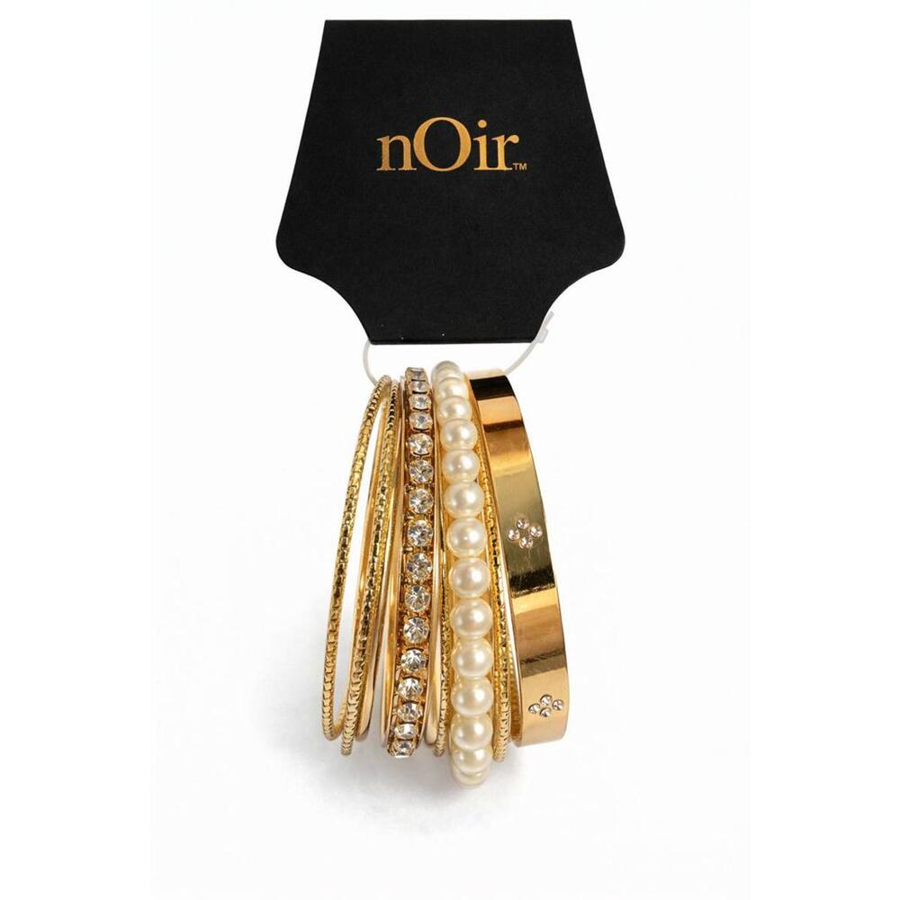 NWT nOir Gold Tone and Pearl Bangle Set